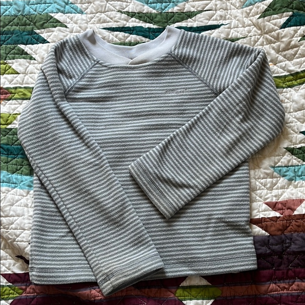 Patagonia 2T fleece gray striped sweatshirt